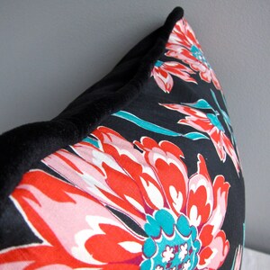 Vintage Fabric Pillow Cover Black Pink Turquoise Floral Cotton 20 Inch Decorative Pillow Throw Pillow image 2