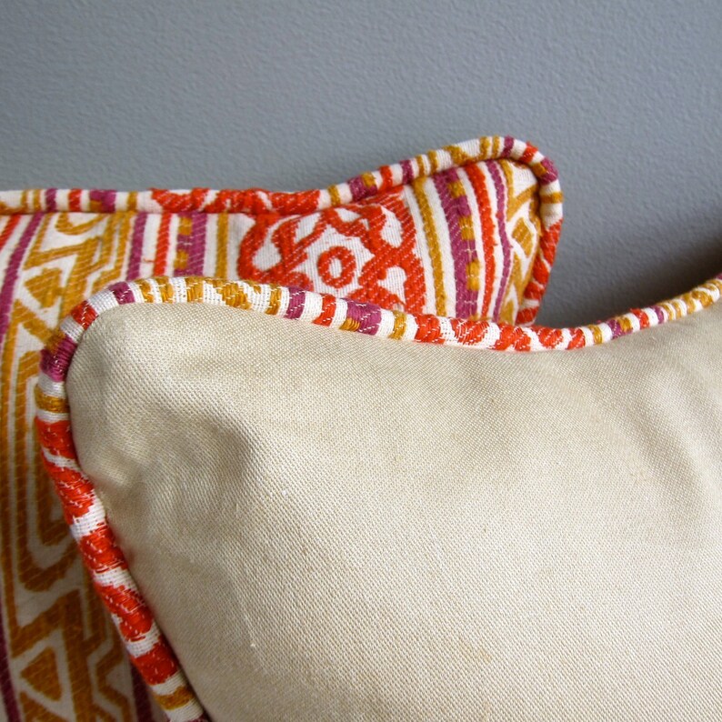 Vintage Fabric Pillow Cover Funky Orange Silk Stripe 1960s Etsy