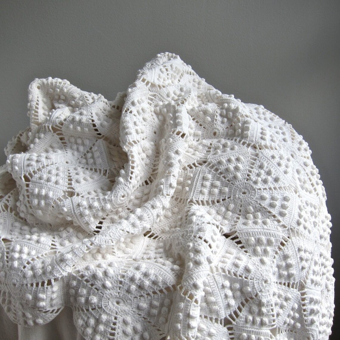 Vintage Crocheted Bedspread White Cotton Bedding Star Etsy