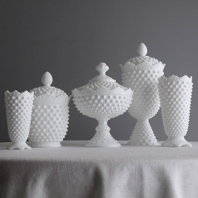 Vintage Hobnail Milk Glass Footed Candy Dish by Fenton White Etsy