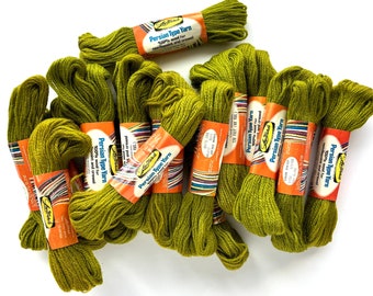 Vintage Persian Wool Yarn Lee Wards - Olive Green  Sixteen 40 Yard skeins   10 ounces