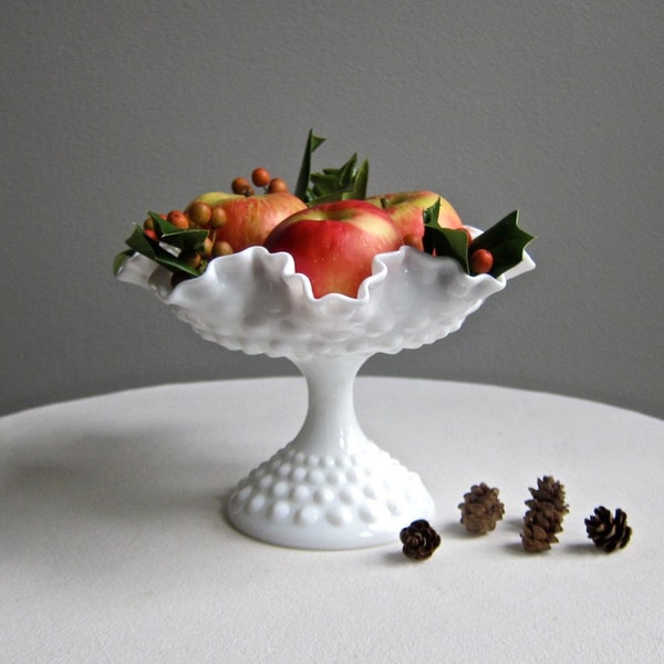 Hobnail Milk Glass Footed Compote by Fenton - Small Pedestal Bowl