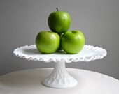 Milk Glass Wedding Cake Stand in Thumbprint Pattern by Fenton - White Glass circa 1960