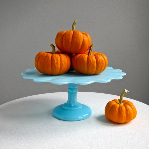 Blue Milk Glass Cake Stand EAPG circa 1900