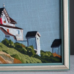 Vintage Needlework Picture Edward Hopper Lighthouse at Two Lights Metropolitan Museum 1970s Crewelwork Landscape Fine Art Wall Hanging image 8