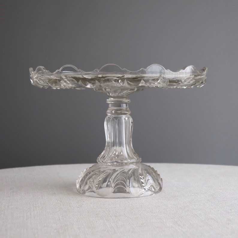 Antique Glass Cake Stand Scalloped Swirl US Glass Circa Etsy