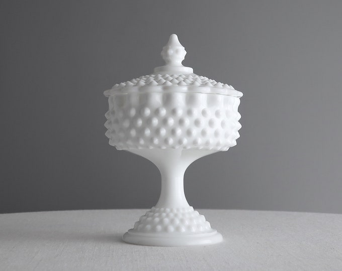 Hobnail Milk Glass Footed Candy Dish by Fenton 1970s Etsy