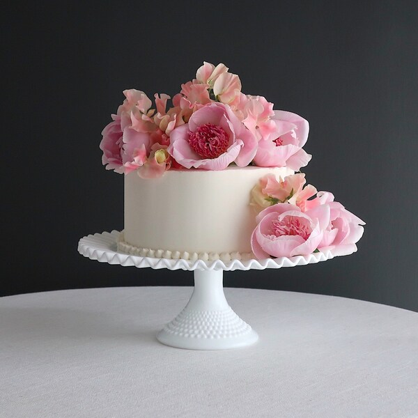 Vintage Hobnail Milk Glass Wedding Cake Stand by Fenton - Pedestal Cake Plate White Decor