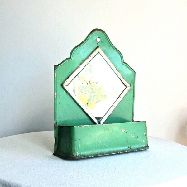Painted Metal Comb Brush Holder Shaving Mirror