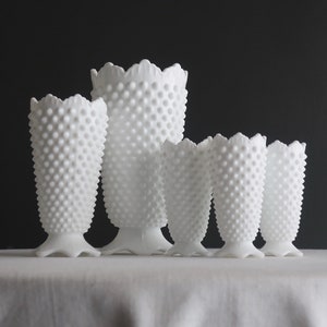 Milk Glass Vase Large Fenton Hobnail Milk Glass Footed Vase with Crown Top White Glass Vase Wedding Decor image 9