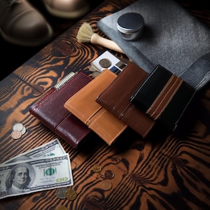 Portefeuille en cuir de qualité supérieure fabriqué à la main par Leather Artisans pour homme - 4 variations de couleurs - Design fin et minimaliste