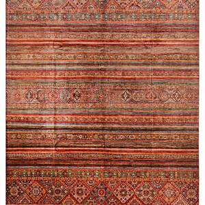 12x9ft Handmade Afghan Khurjeen Style Wool Rug,  Artisans Rugs, Tribal Geometric Area Rug, Bring Ethically Sourced, Bohemian Home Décor