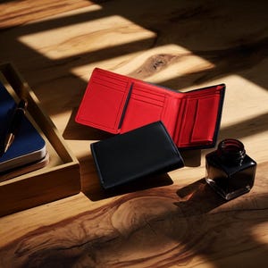 Cartera de cuero artesanal para hombre de Leather Artisans USA: billetera delgada plegable con bloqueo RFID / Cuero de plena flor genuino / Regalo para él / W-LA015