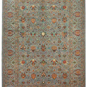 12x9ft Grey Afghan Sultani Rug  - Authentic Traditional Afghan Area Large Rug-Vegetable Dyed Woolen Rug for Bedroom, Artisans Rug AR-44372