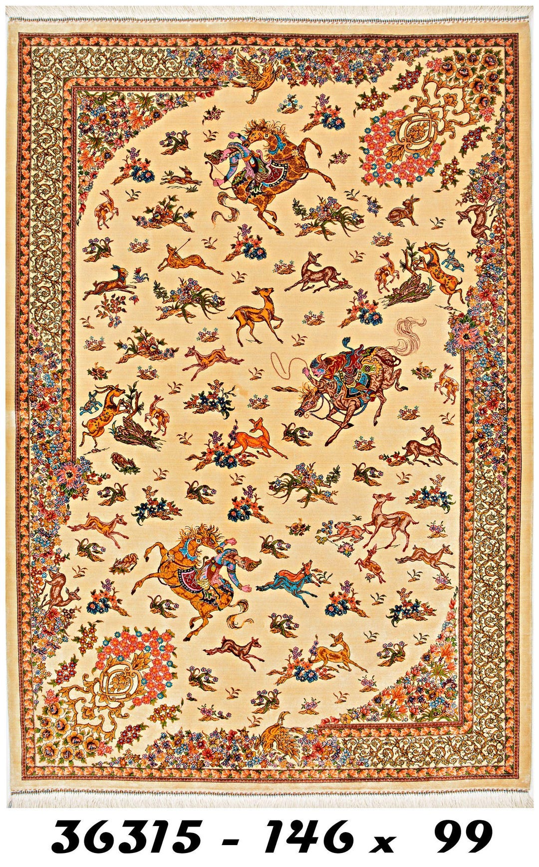 Luxury Turkish Style Silky Carpet4.79 X 3.24 – Rare Hunting Scene ...