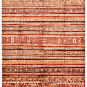 11 x8 ft Handmade Afghan Khurjeen Style Wool Rug – Tribal Geometric Area Rug, Ethically Sourced, Bohemian Home Décor, Artisans Rugs