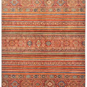 12x9ft Brown Handmade Afghan Khurjeen Style Wool Rug. Tribal Geometric Rug, Bring Ethically Sourced, Bohemian Décor. Artisans Rug AR-44366