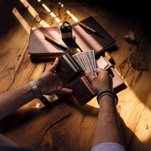 Carteira de couro masculina feita à mão pela Leather Artisans USA – Carteira fina com bloqueio RFID | Couro legítimo de flor integral | Presente para ele | W-LA006