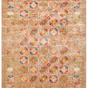 Handmade Afghan Waziri Wool Rug: 12x9 ft, Tribal Geometric Design