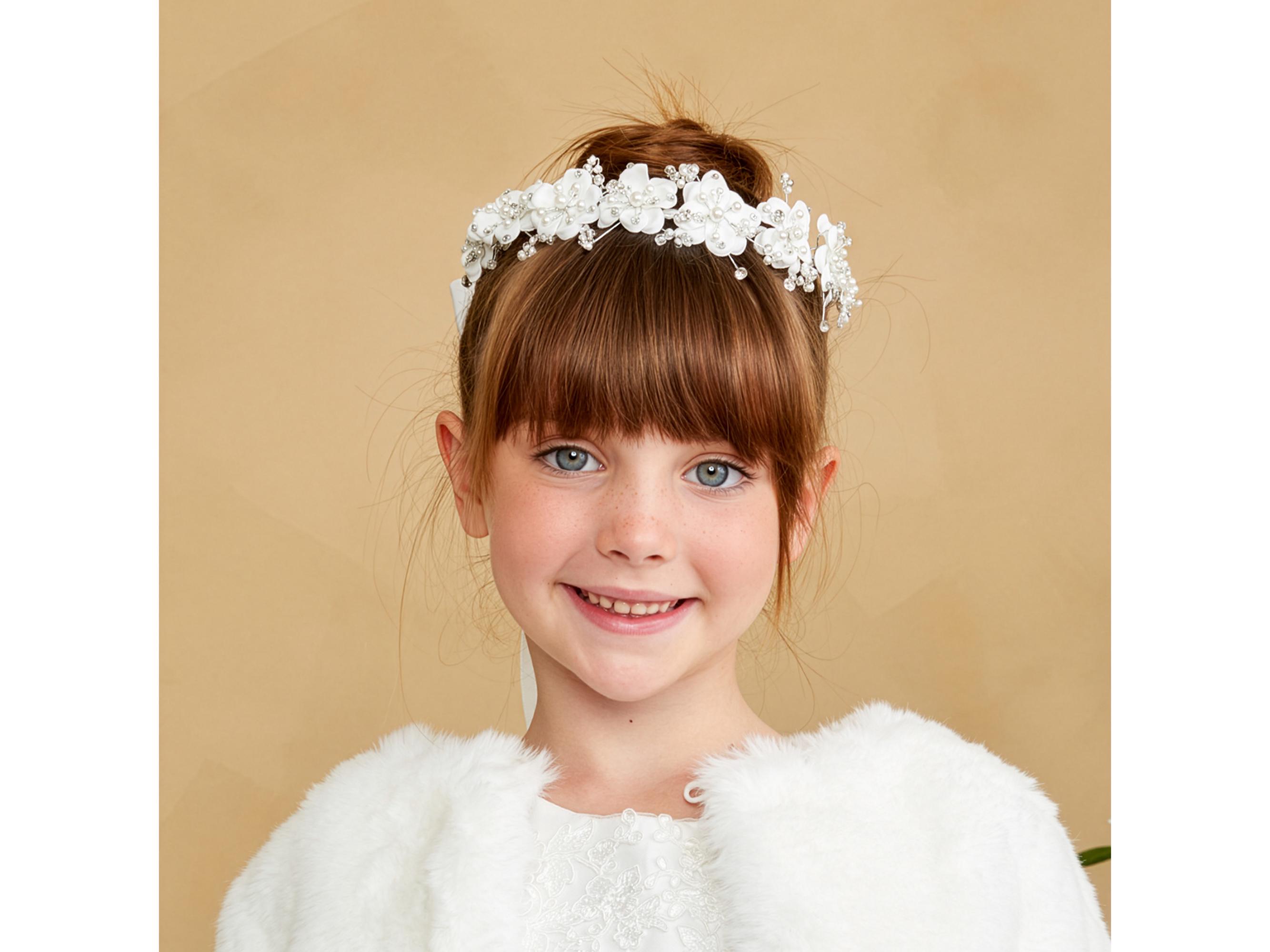 Badgley Mischka Floral Wreath Hair Accessory Flower Girl Wedding First Communion White Flower Girl Headpiece: Holy Communion Hair Wreath With  main image 2