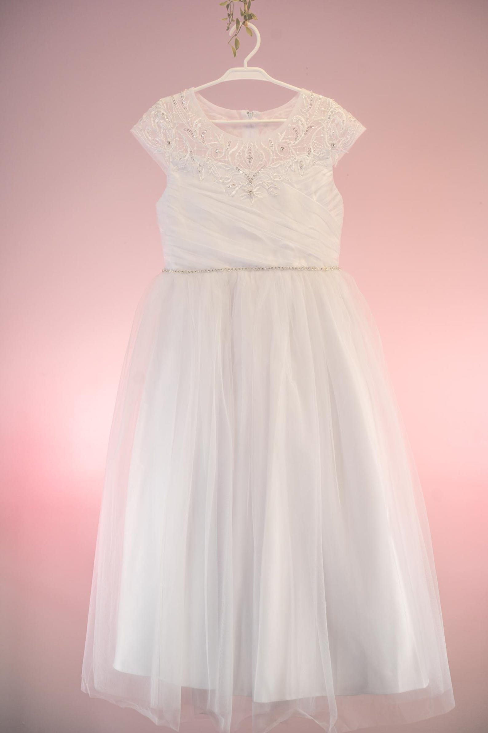 White Lace-Trim Tulle Communion Dress main image 1