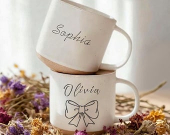 Personalized Engraved Pottery Mug Ceramic mug, Handmade Custom Mug with Text of Your Choice, Unique Custom Mug Gift for Her/Tea Coffee Lover