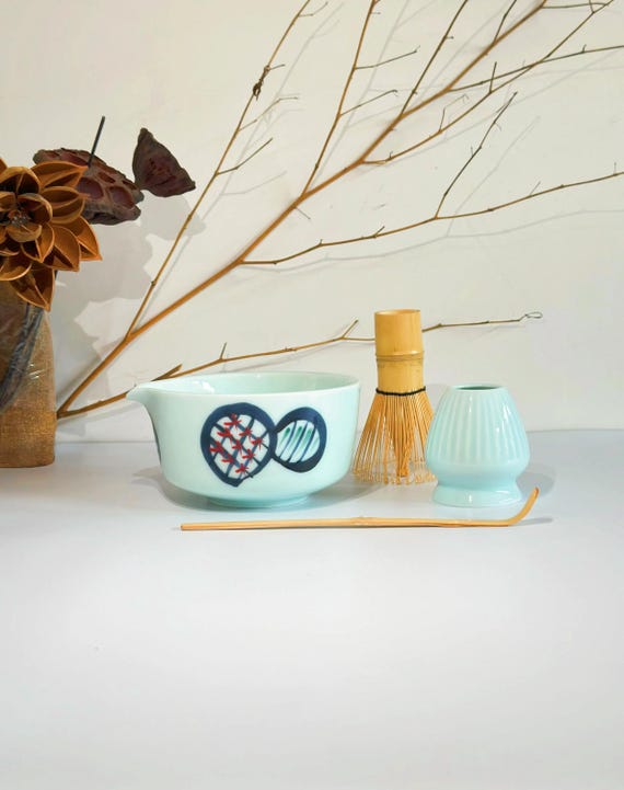 Complete Matcha Tea Whisk Set - Ceramic Bowl, Bamboo Whisk, Scoop & Sifter Kit