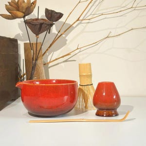 Ceramic Matcha Bowl Set with Bamboo Whisk, Ceramic Matcha Bowl Whisk Set with Spout, Unique  Matcha Tea Set Gift for Women Friend Tea Lovers