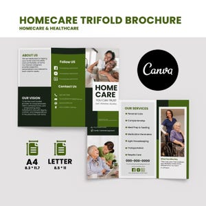 Home Care Broschüre Vorlage | Trifold Senioren Pflegebroschüre | Bearbeitbare Canva Vorlage für nicht-medizinische Pflegestellen
