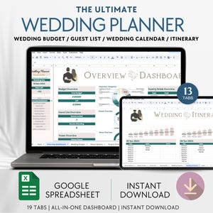 All-In-One Wedding Planner Google Spreadsheet, Wedding Budget Spreadsheet, Wedding Planning Googlesheet Template, Wedding Planning Checklist