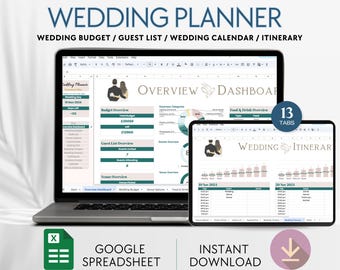 All-In-One Wedding Planner Google Spreadsheet, Wedding Budget Spreadsheet, Wedding Planning Googlesheet Template, Wedding Planning Checklist