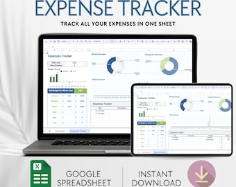 Expense Tracker Google Spreadsheet, Expense Tracker Template, Personal Finance Tracker, Spending Expense Tracker, Instant Download