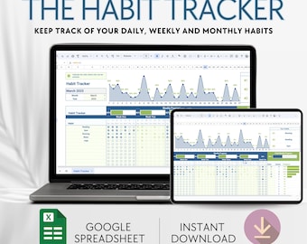 Habit Tracker Spreadsheet, Daily, Weekly and Monthly Habit Tracker, Google Sheet Habit Tracker, Instant Download Habit Tracker, To do List