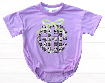 Halloween Girls Monogram Cauldron Bow Bubble Romper, Personalized Bubble Romper