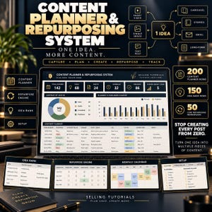 Peut inclure: Un système numérique de planification et de réutilisation de contenu affiché sur un écran d'ordinateur portable, comprenant des tableaux de bord, des graphiques et des tableaux de flux de travail. L'interface inclut des sections pour les idées.