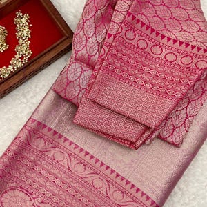 Pink Tissue Saree With Stitched Blouse