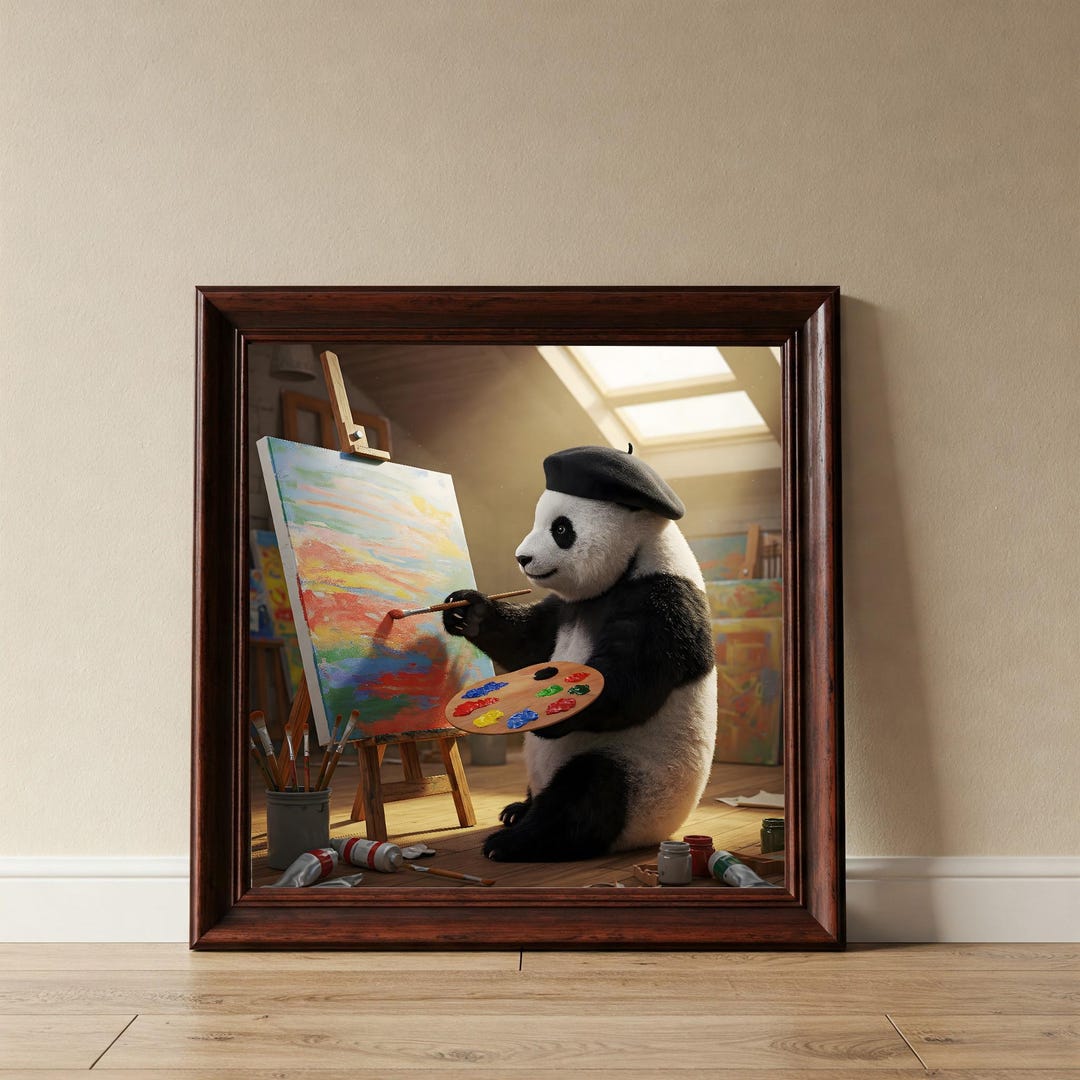 Cute Panda Painting Wall Art, Artist Panda Digital Print, Boho Animal ...