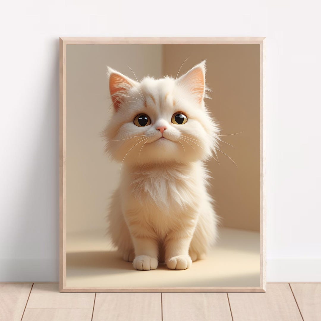 Cute White Kitten Wall Art, Baby Cat Digital Print, Nursery Animal ...