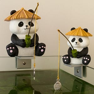 Fishing Panda Figurines Set | Father Son Garden Decor | Garden Panda Statues | Outdoor Lawn Ornament | Gift for Dad | Cute Animal Figurines