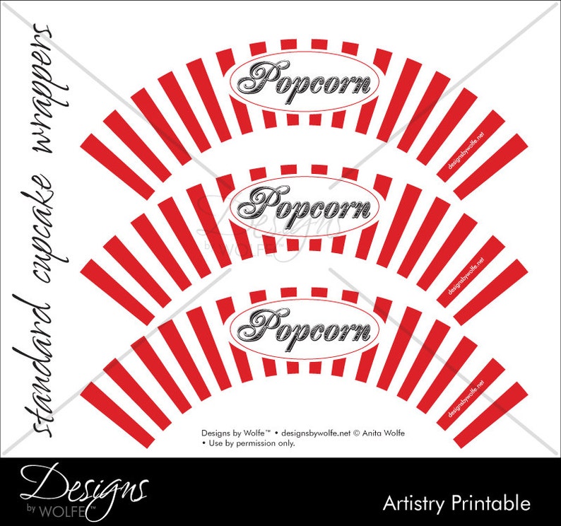 Printable Popcorn Designer Cupcake Wrappers only Etsy
