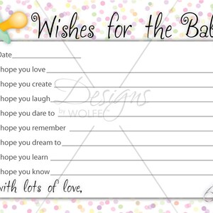 Deseos para las tarjetas de baby shower, tarjeta en blanco, tarjeta de felicitación, tarjeta para todas las ocasiones, descarga instantánea, imprimible