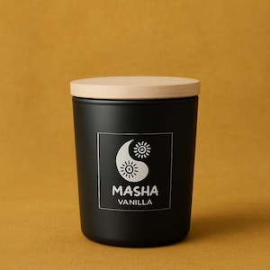 Vanilla Scented Soy Candle: Black Glass Jar, Vegan Handmade Candle