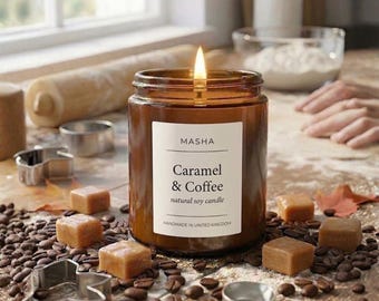 Caramel Coffee Soy Candle – Coffee Scented Amber Jar, Hand-Poured in UK