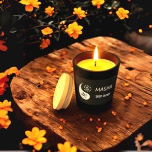 Sweet Orange Soy Candle: Vegan Citrus Aromatherapy Candle with Wooden Lid