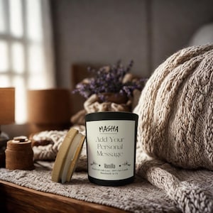 Personalized Vanilla Soy Candle: Black Jar Spa Gift, Handmade in UK