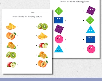 Printable Matching Worksheets, Match the Picture, Kindergarten Preschool Activity, Educational Pages, PDF