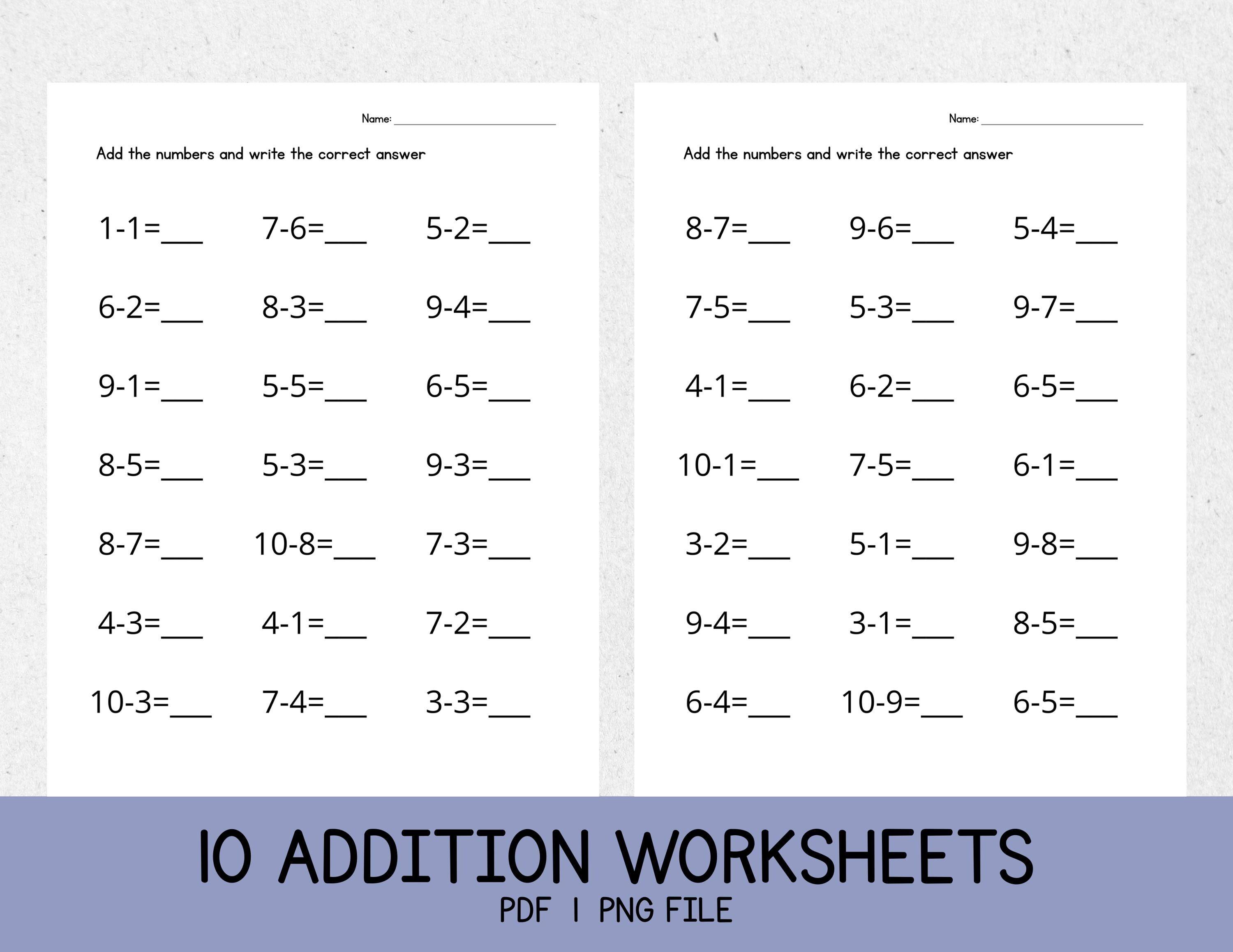 10 Printable Additition Fill in the Blanks Worksheets for Kindergarten ...