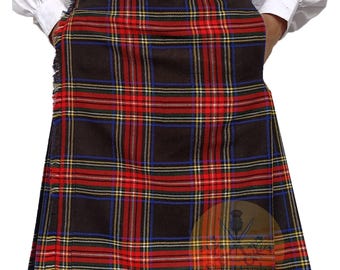 Black Stewart Tartan Kilts For Men: 8 Yard Acrylic Highland Kilt with Pockets