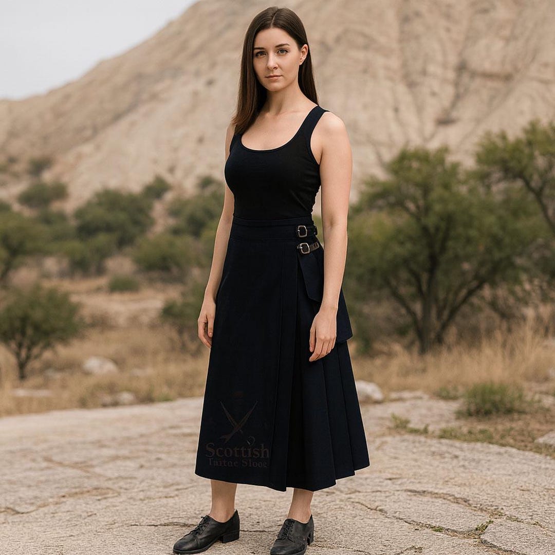 Black Utility Kilt Skirt for Women – Scottish Design With Side