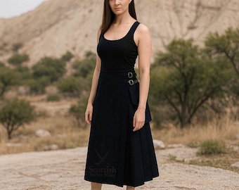 Black Utility Kilt Skirt for Women – Utility Design with Side Pockets